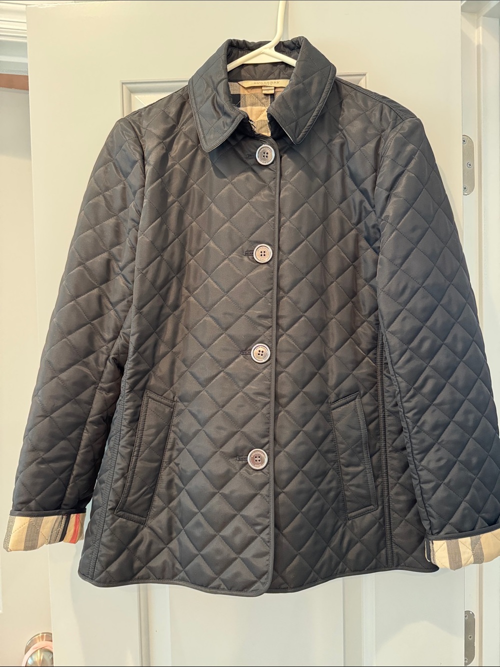 Burberry Brit Quilted Black Womens’ Jacket with Signature Check Trim size medium